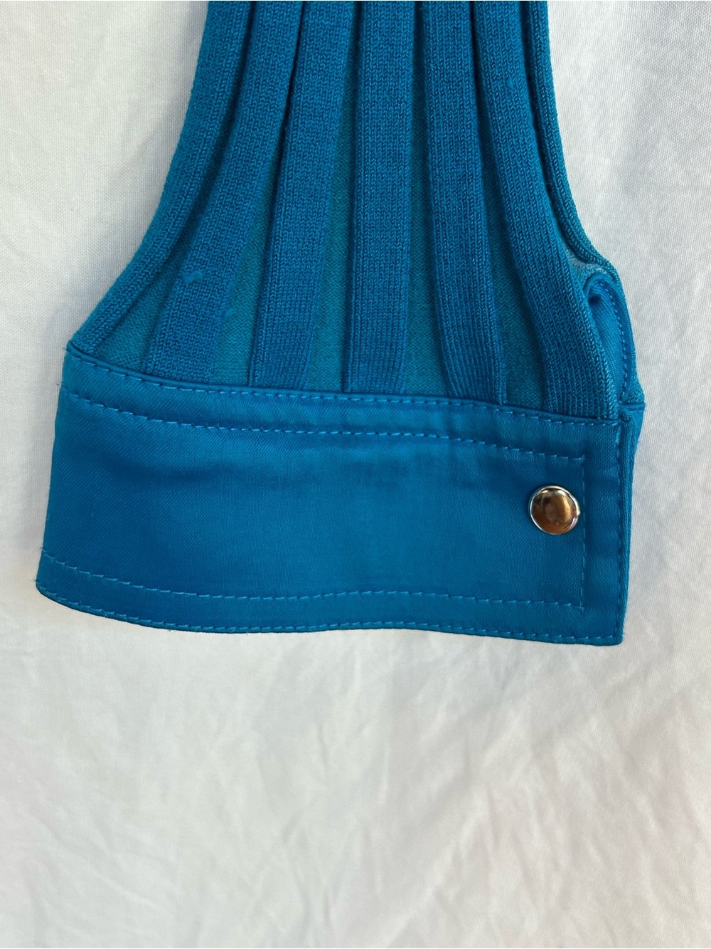 Vintage Caché Y2K Blue Silk-Blend Ribbed Zip-Up Collared Long Sleeve Top Size L - Picture 4 of 11